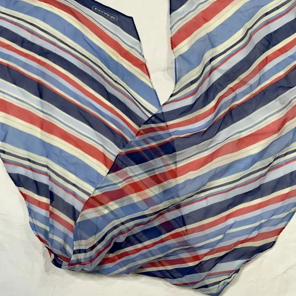 Coach Silk Striped Red white Blue scarf point Neck/Purse Tie Scarf